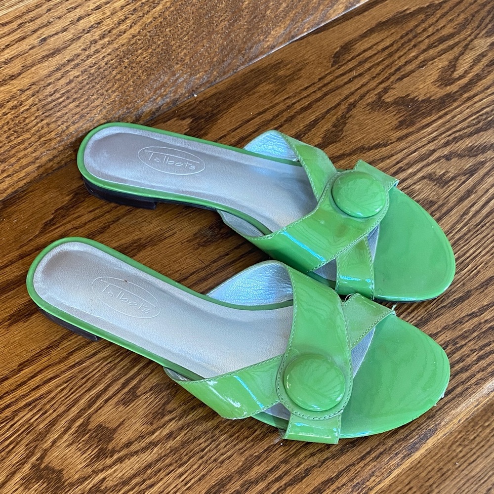 Talbots Lime Green Patent Slide Mules with Buckle
